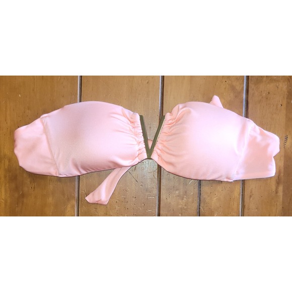 Victoria's Secret Pink Strapless Bikini Top V Hardware Swimsuit Beach S - Picture 1 of 2